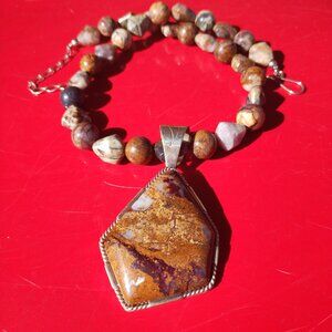 Jay King DTR mine finds Jasper necklace large pendant 925 Sterling Silver,